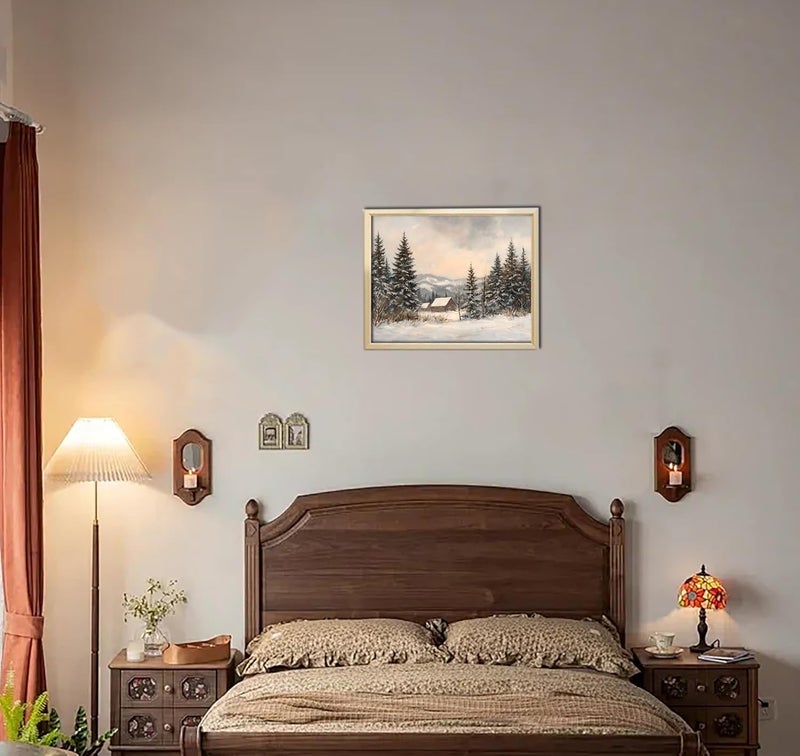 Kizbok Kizbook Vintage Christmas Wall Decor, Neutral Christmas Holiday Art Prints Painting, Farmhouse Snowy Landscape Xmas Christmas Poster, Christmas Gallery Wall Art Winter Forest Print, Vintage Christmas Decor for Holiday (8""x10""-Unframed) - Image 5